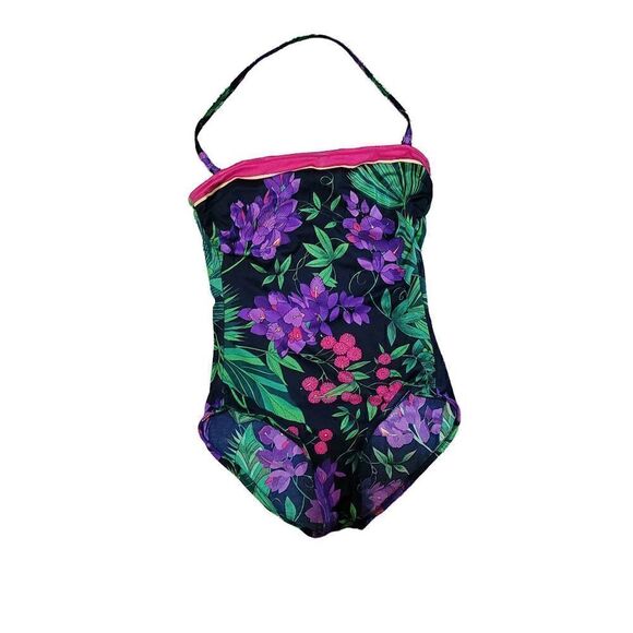𝅺Jantzen Vintage 60s Floral 1 Piece Swim Suit Size 14 - Picture 1 of 7
